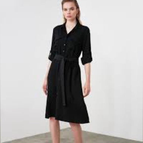 NWT,Max Studio, Button-Front, Belted,  Black Shirt Dress,Front Pockets, Size S - Picture 2 of 13